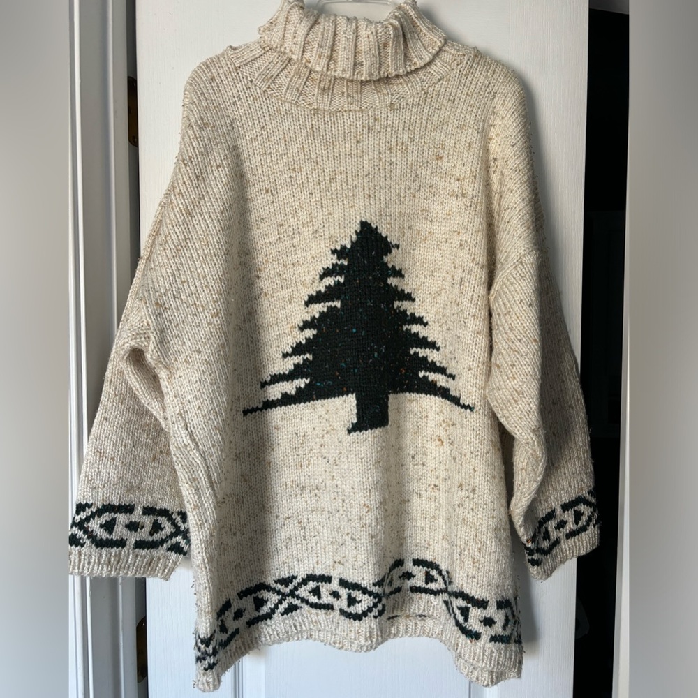 Vintage Coldwater Creek Cream Turtleneck Christmas Tree Sweater